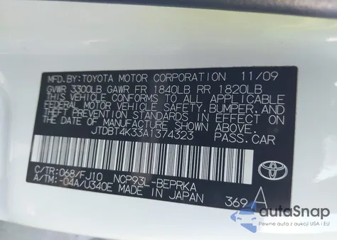 2010 Toyota Yaris from USA, damaged, VIN JTDBT4K33A1374323